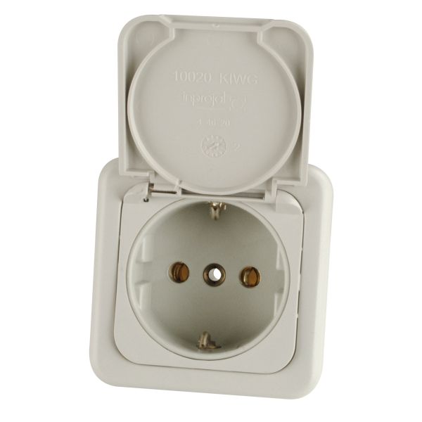 Schuko-Steckdose mit Deckel hellgrau, SB-verpackt