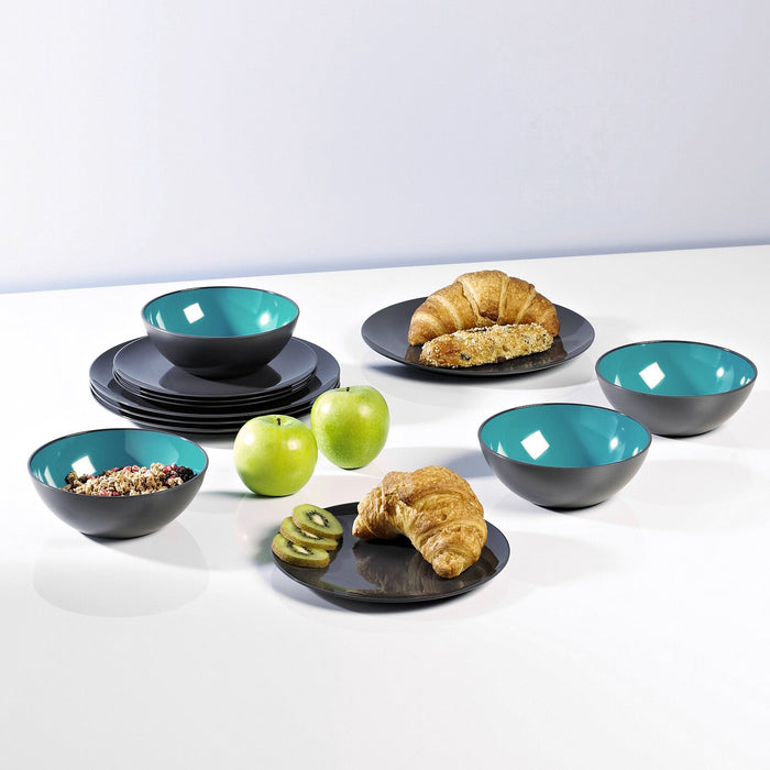 Geschirrset Grey Line 12-teilig, türkis, anthrazit