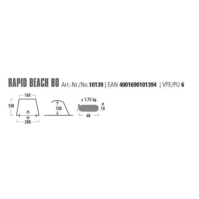 Strandmuschel Rapid Beach 80 200 x 130 x 150 cm