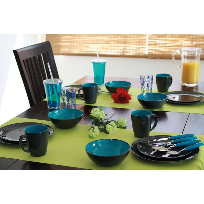 Geschirrset Grey Line 12-teilig, türkis, anthrazit